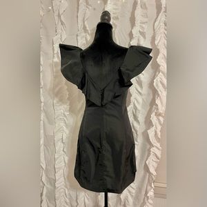 Pearl by Georgina Chapman backless little black dress w ruffle sleeve